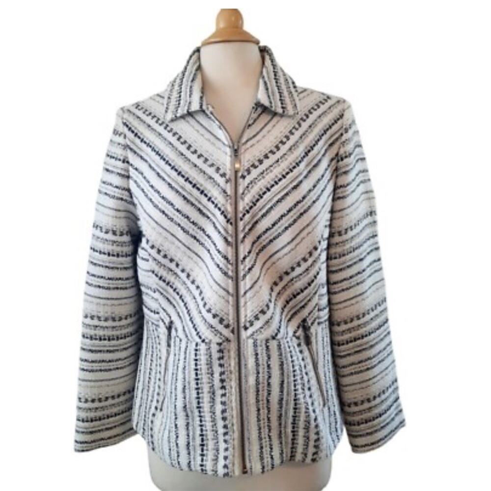 Chico's Sz. 3 (16-18) Black/Taupe/Cream Fully Lined Zippered Jacket Plus size - Picture 6 of 13